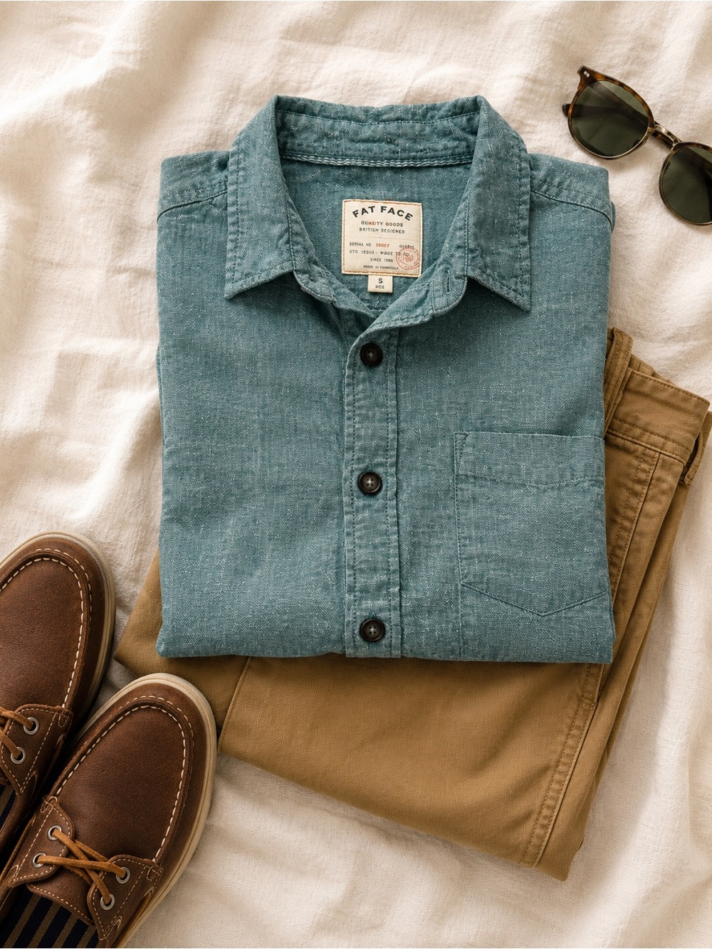 Fat Face Men’s Dark Teal Short-sleeve Linen Blend Button Front Shirt Size Small